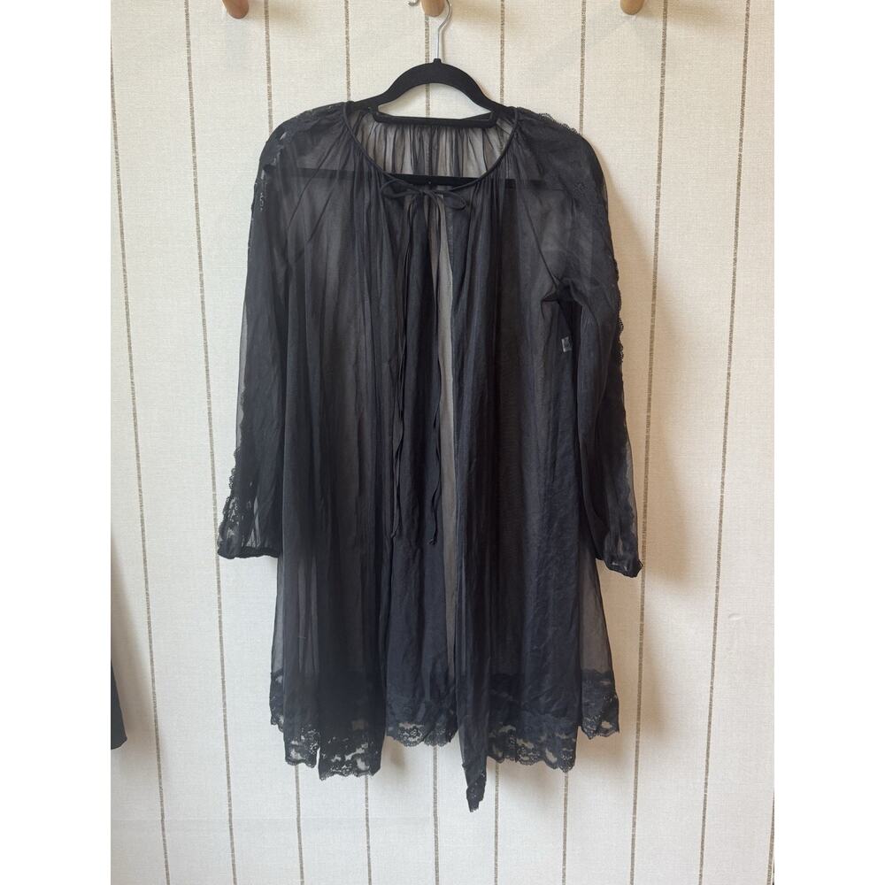 Vintage Gotham Sheer Lace Robe Peignoir Black Small Women’s Lingerie Goth